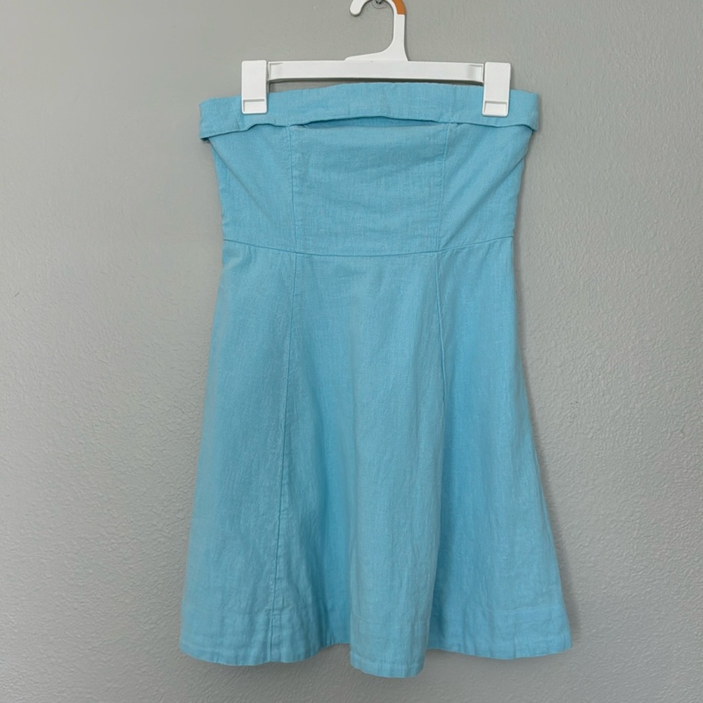 Blue linen mini dress